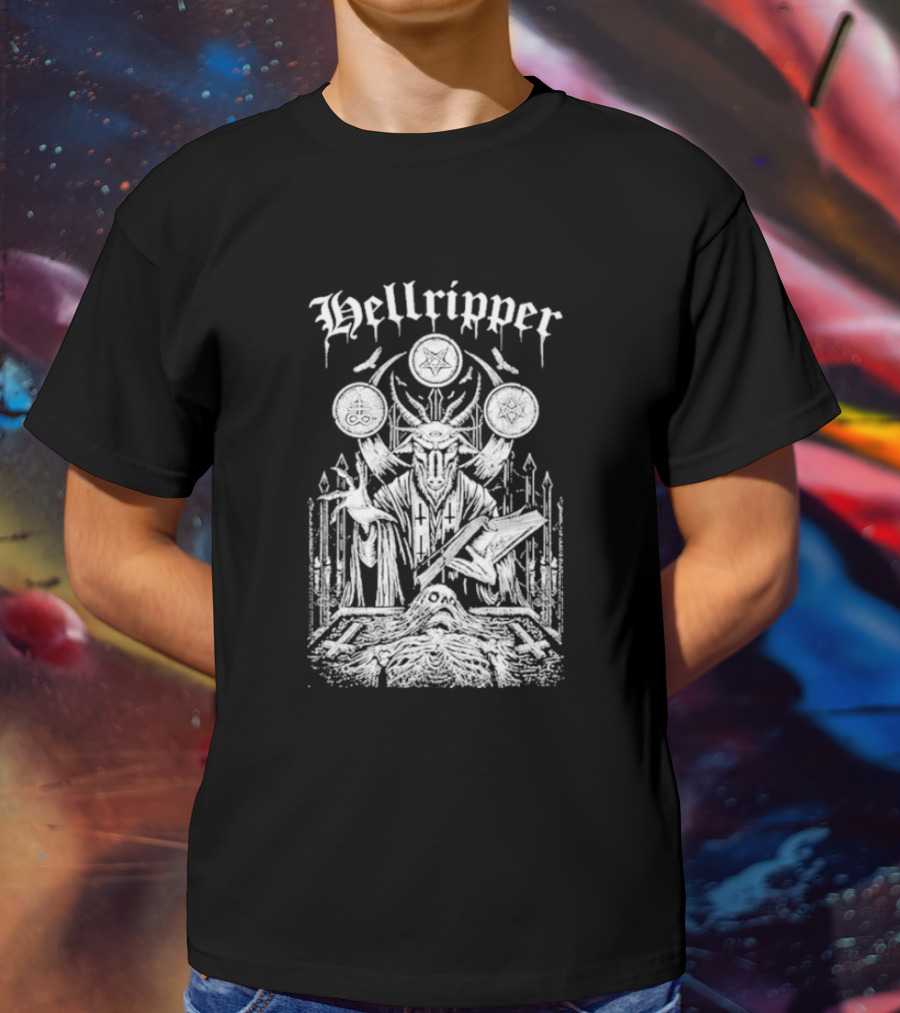 Hellripper Ritual Ceremonial Occult Imagery With Skulls And Antlers T-Shirt