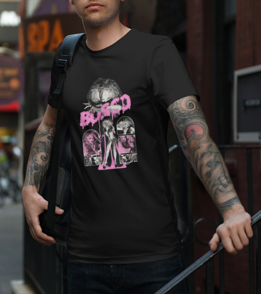 Hereisbosco Blobsco Bosco Pink Dripping Text With Monochrome Images T-Shirt