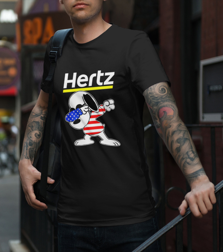 Hertz Snoopy Dabbing American Flag Pattern T-Shirt