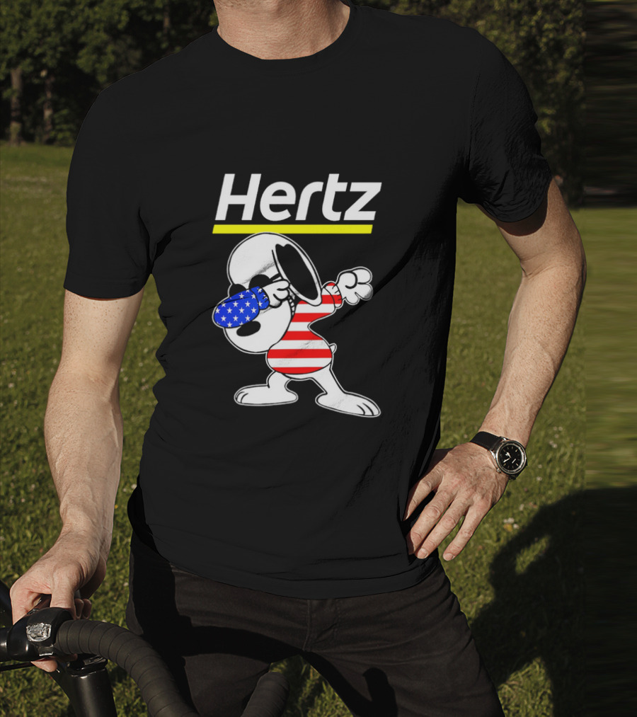Hertz Snoopy Dabbing American Flag Pattern T-Shirt