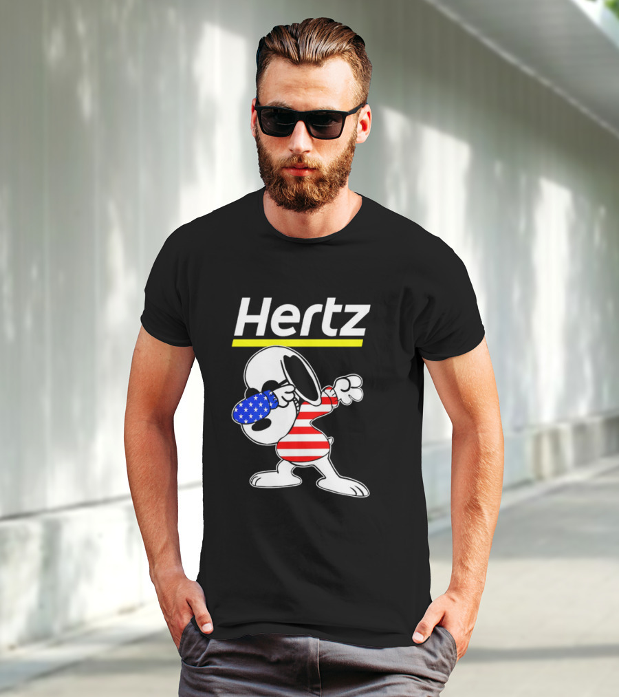 Hertz Snoopy Dabbing American Flag Pattern T-Shirt