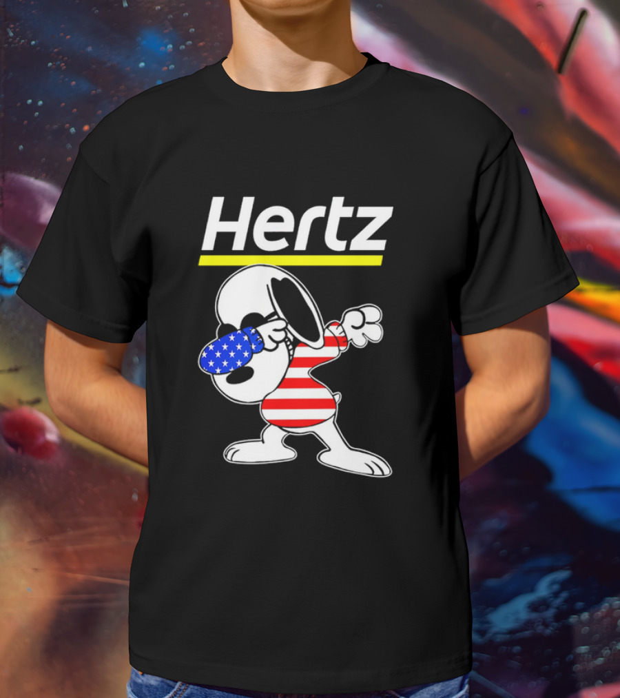 Hertz Snoopy Dabbing American Flag Pattern T-Shirt