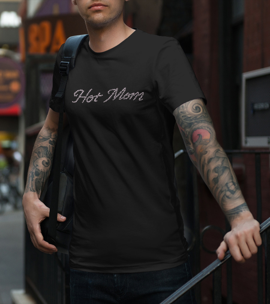 Hot Mom Pink Rhinestone Text Vintage Style T-Shirt