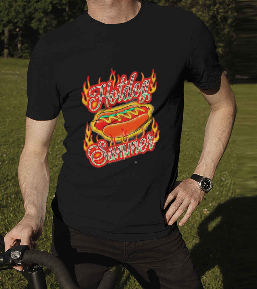 Hotdog Summer Flaming Hotdog Graphic With Fiery Flames T-Shirt