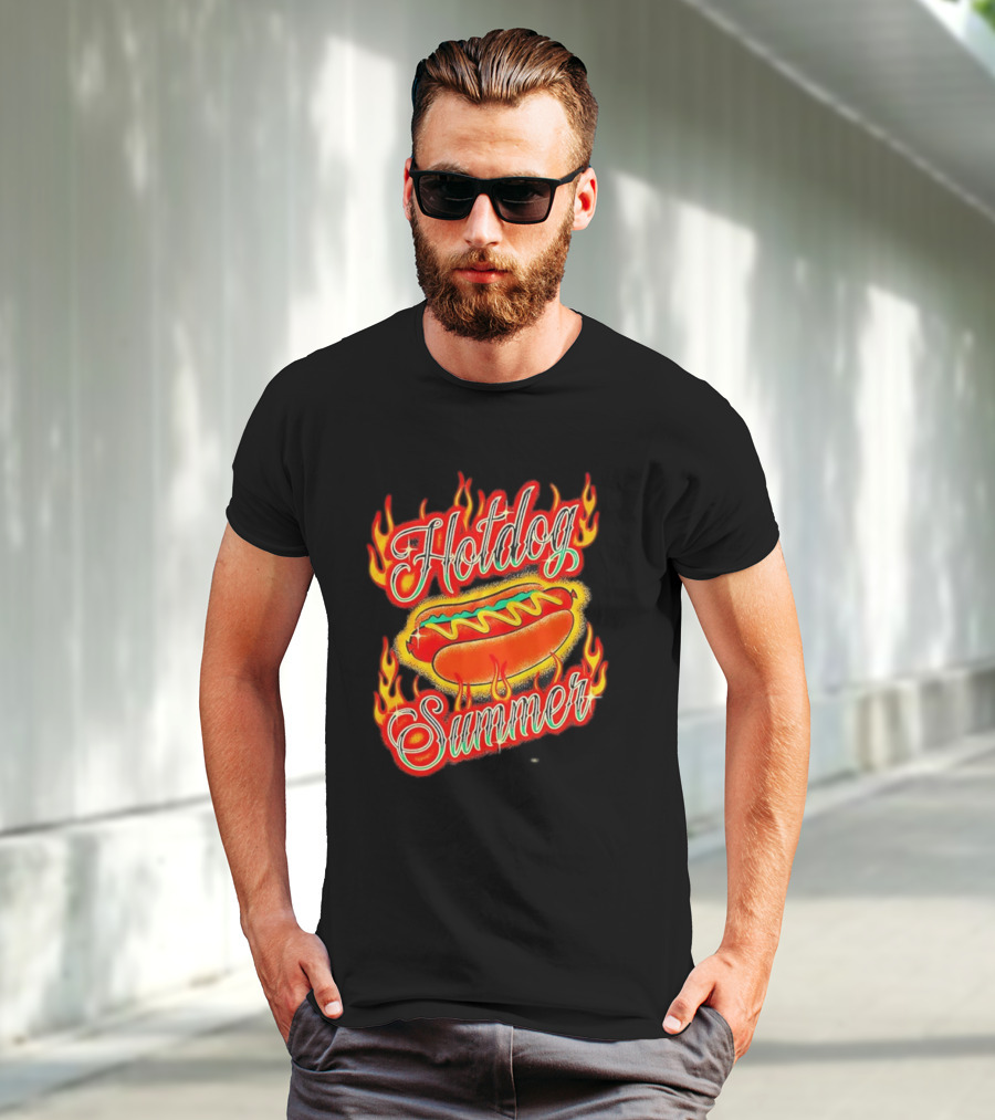 Hotdog Summer Flaming Hotdog Graphic With Fiery Flames T-Shirt