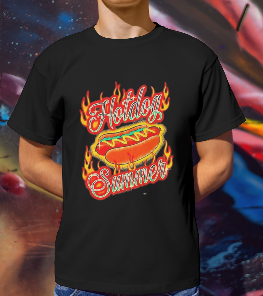 Hotdog Summer Flaming Hotdog Graphic With Fiery Flames T-Shirt
