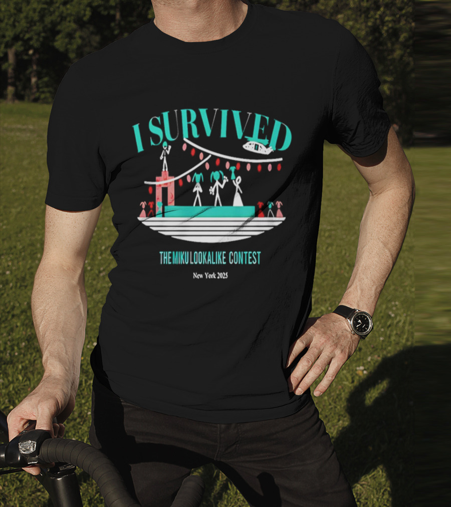 I Survived The Miku Lookalike Contest New York 2025 Blimp Stage Figures T-Shirt