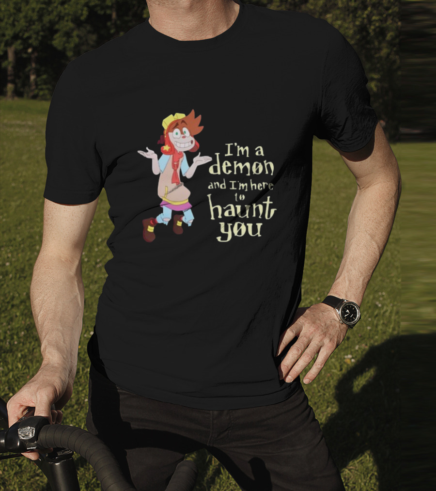 I'm A Demon And I'm Here To Haunt You Whimsical Cartoon Character With Red Hair And Yellow Cap T-Shirt