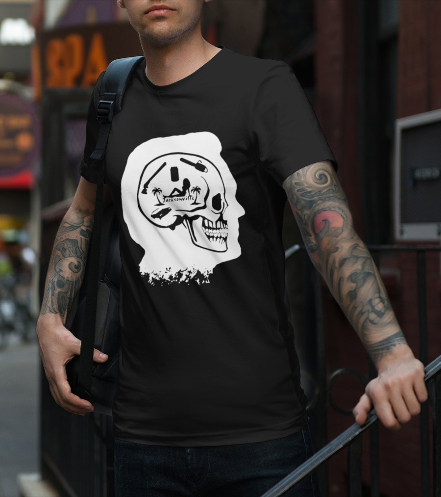 Jacksonville Skull With Palm Trees And Pyramid Inside Head Silhouette T-Shirt