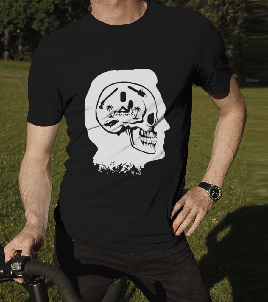 Jacksonville Skull With Palm Trees And Pyramid Inside Head Silhouette T-Shirt