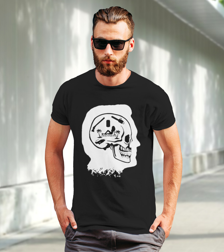 Jacksonville Skull With Palm Trees And Pyramid Inside Head Silhouette T-Shirt