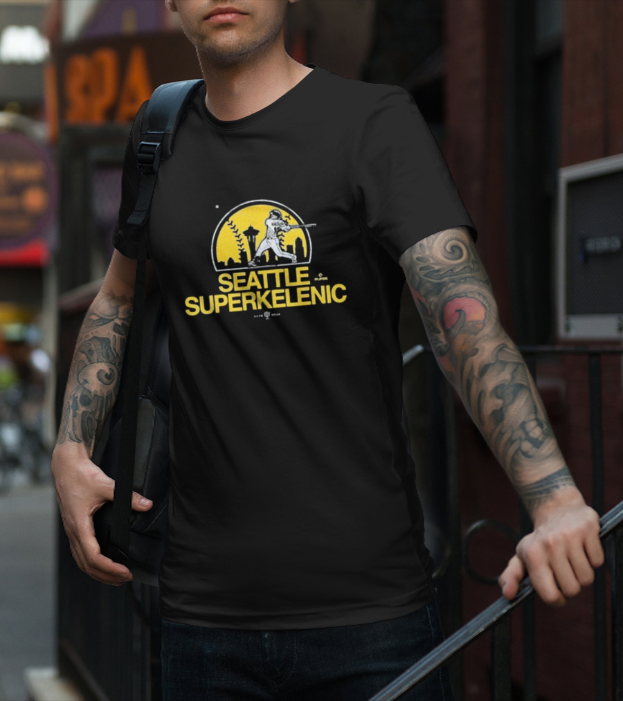 Seattle SuperKelenic Player Silhouette With Space Needle And Cityscape T-Shirt