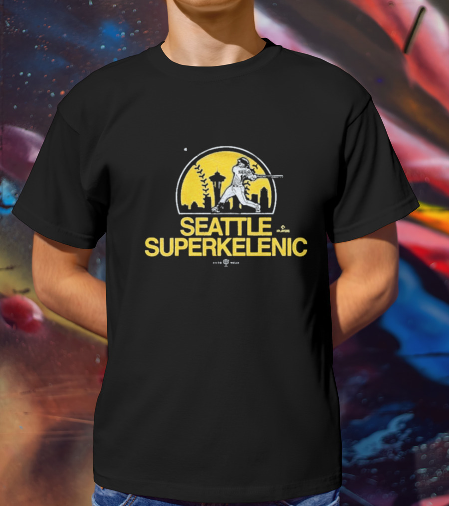 Seattle SuperKelenic Player Silhouette With Space Needle And Cityscape T-Shirt