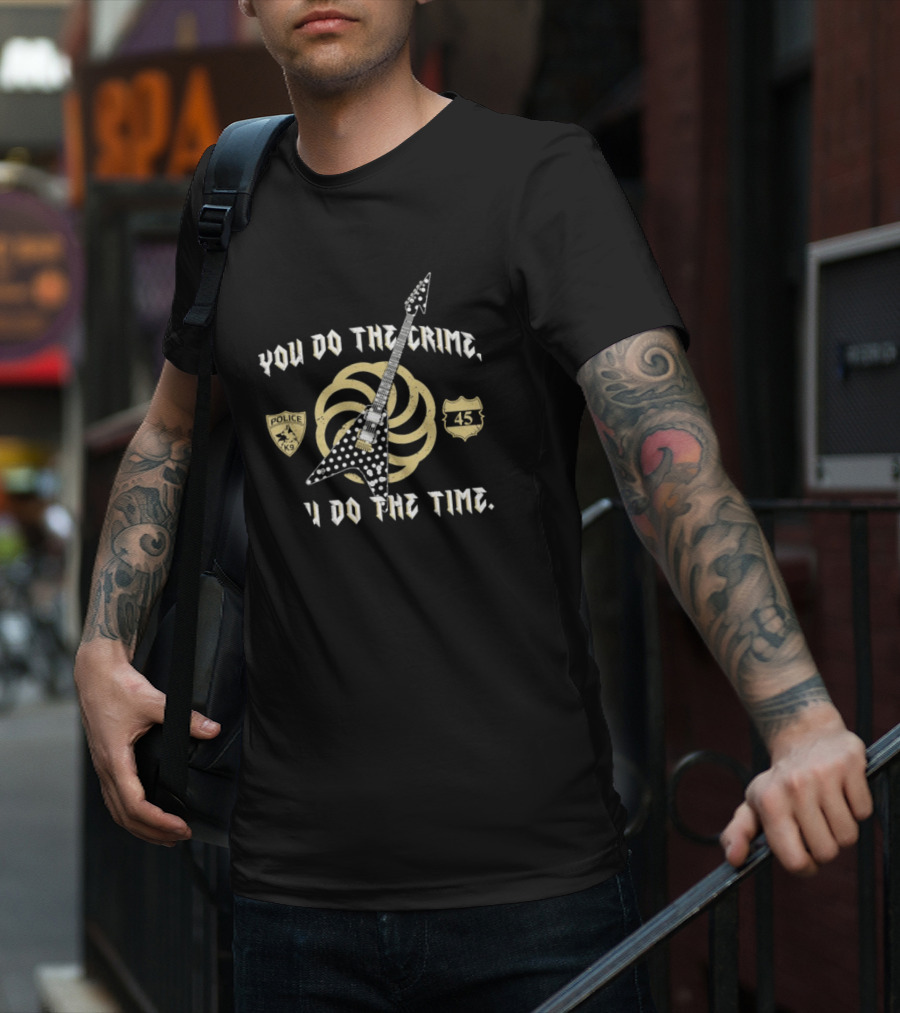 You Do The Crime You Do The Time Polka Dot Guitar Badge And Shield T-Shirt