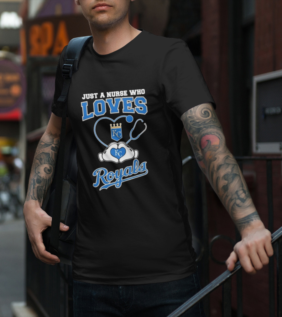 Just A Nurse Who Loves Kansas City Royals KC Heart Hands T-Shirt