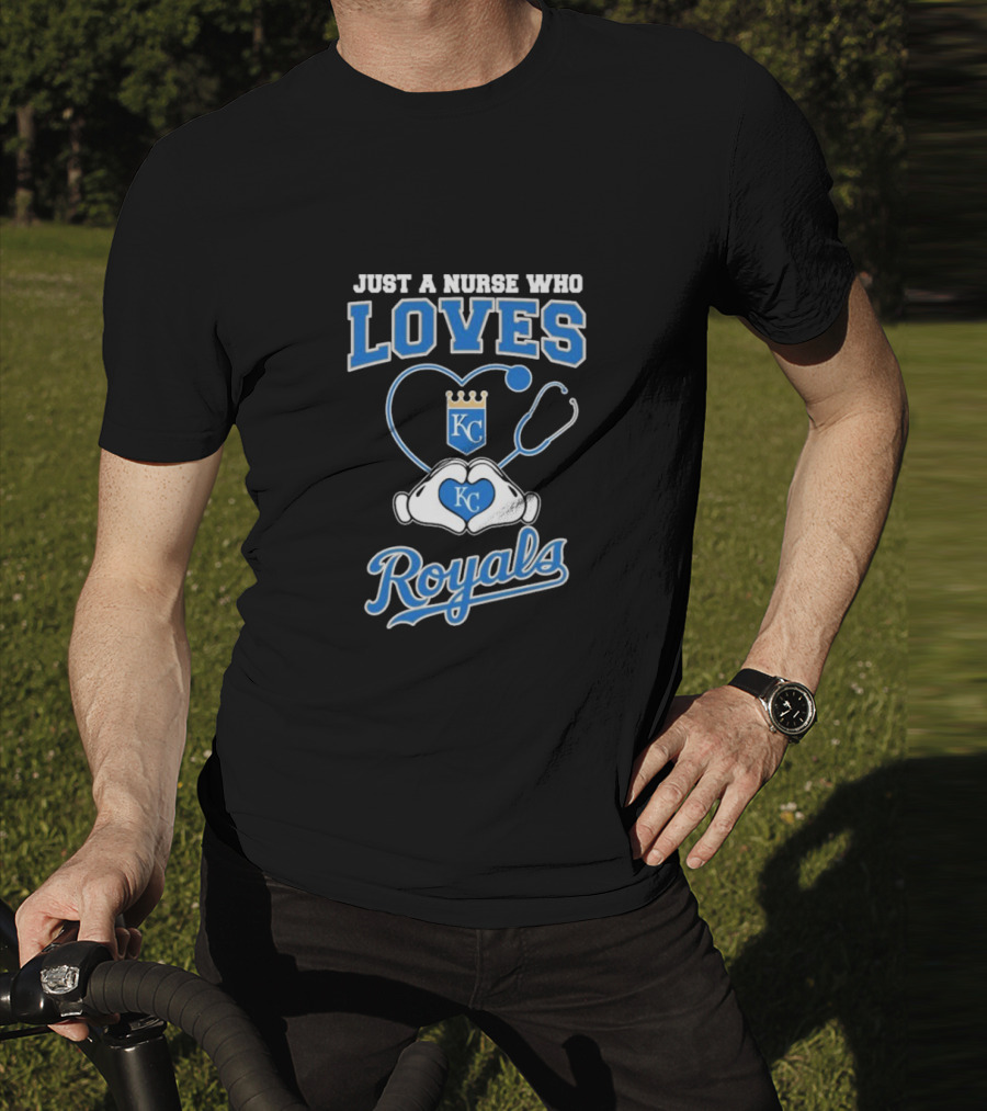 Just A Nurse Who Loves Kansas City Royals KC Heart Hands T-Shirt