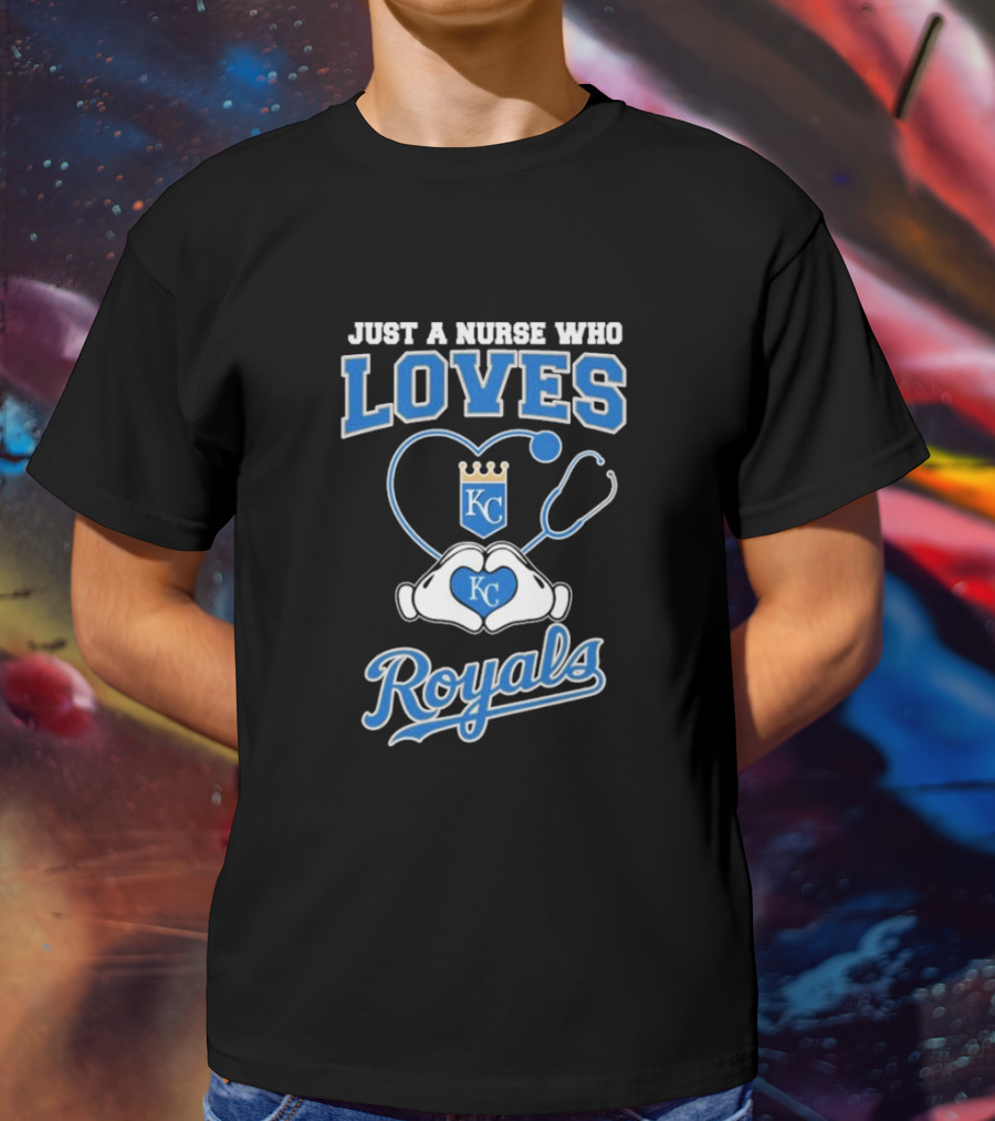Just A Nurse Who Loves Kansas City Royals KC Heart Hands T-Shirt