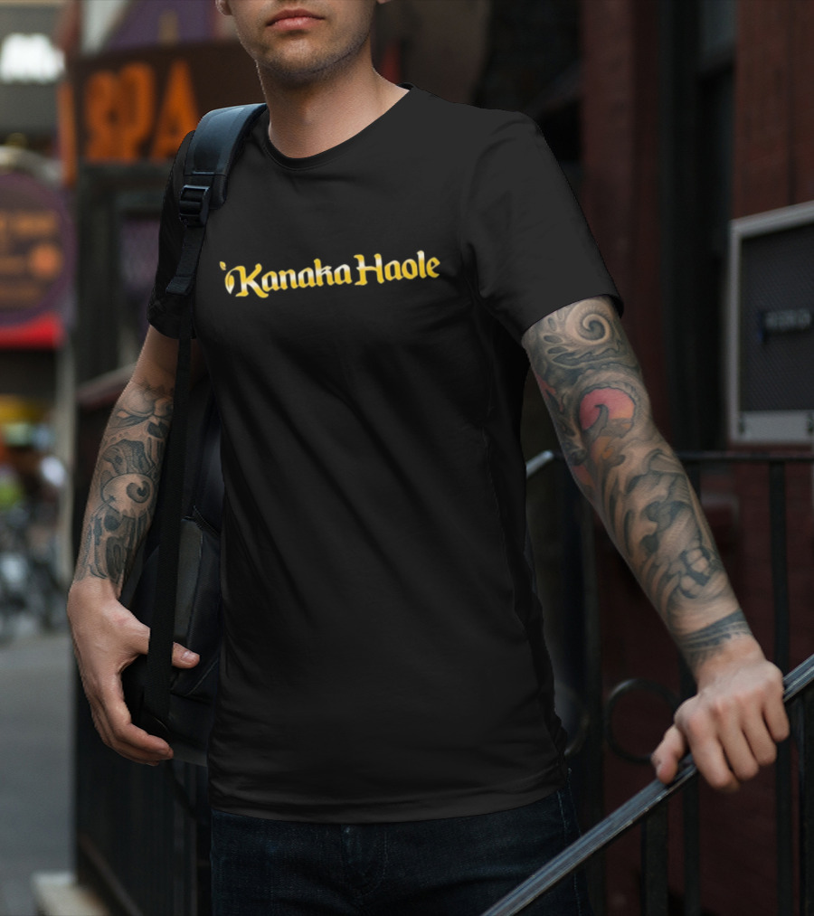 Kanaka Haole Gold Text With Leaf Accent T-Shirt