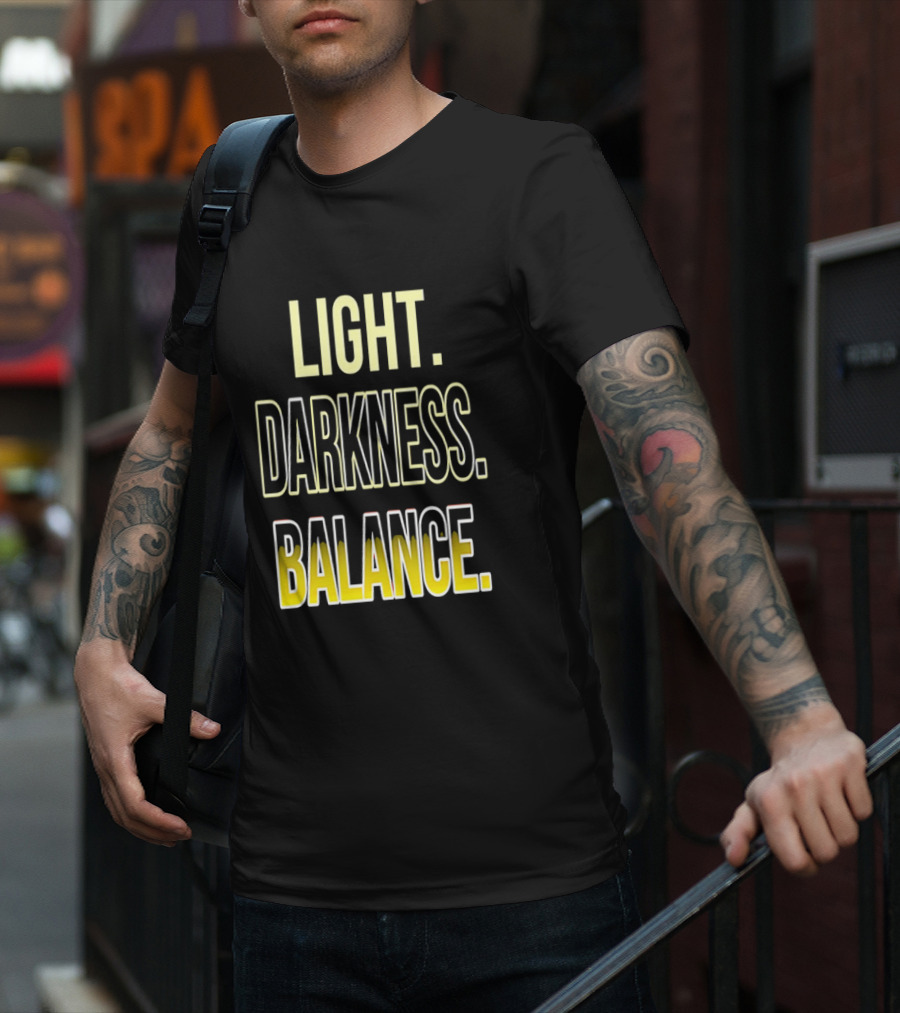 Light Darkness Balance Text In Yellow And Black Typography T-Shirt