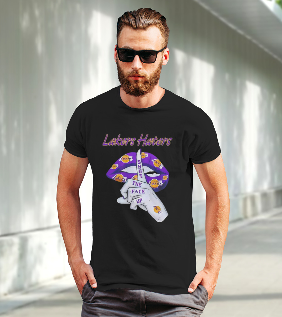 Lakers Haters Shut The F*ck Up Lips Finger Gesture Basketball Theme T-Shirt