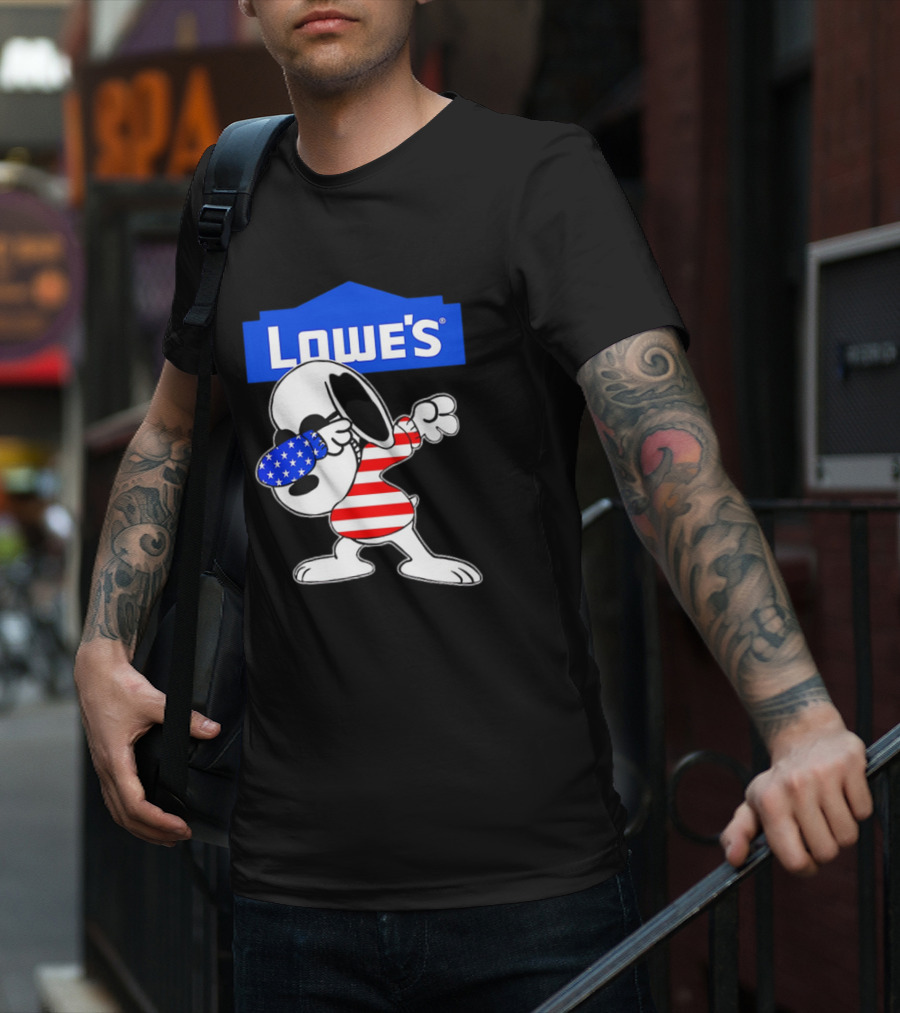 Lowe's Snoopy Dabbing American Flag Stripes T-Shirt