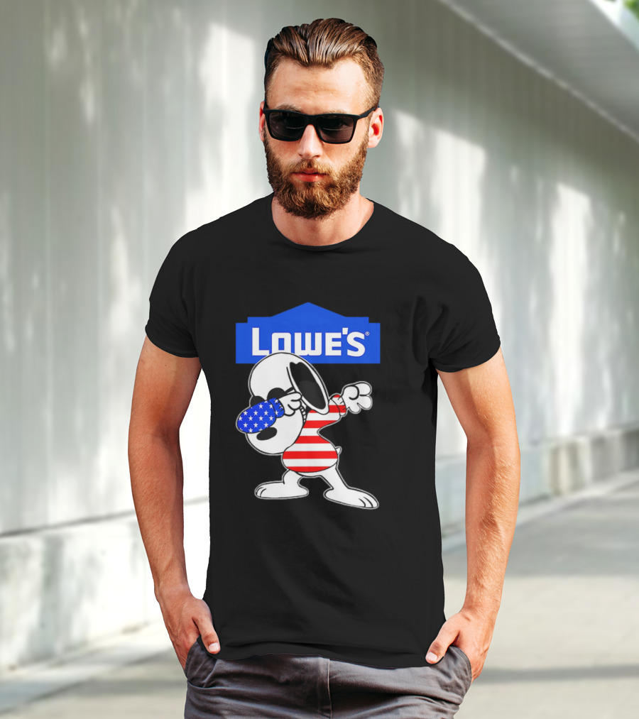 Lowe's Snoopy Dabbing American Flag Stripes T-Shirt