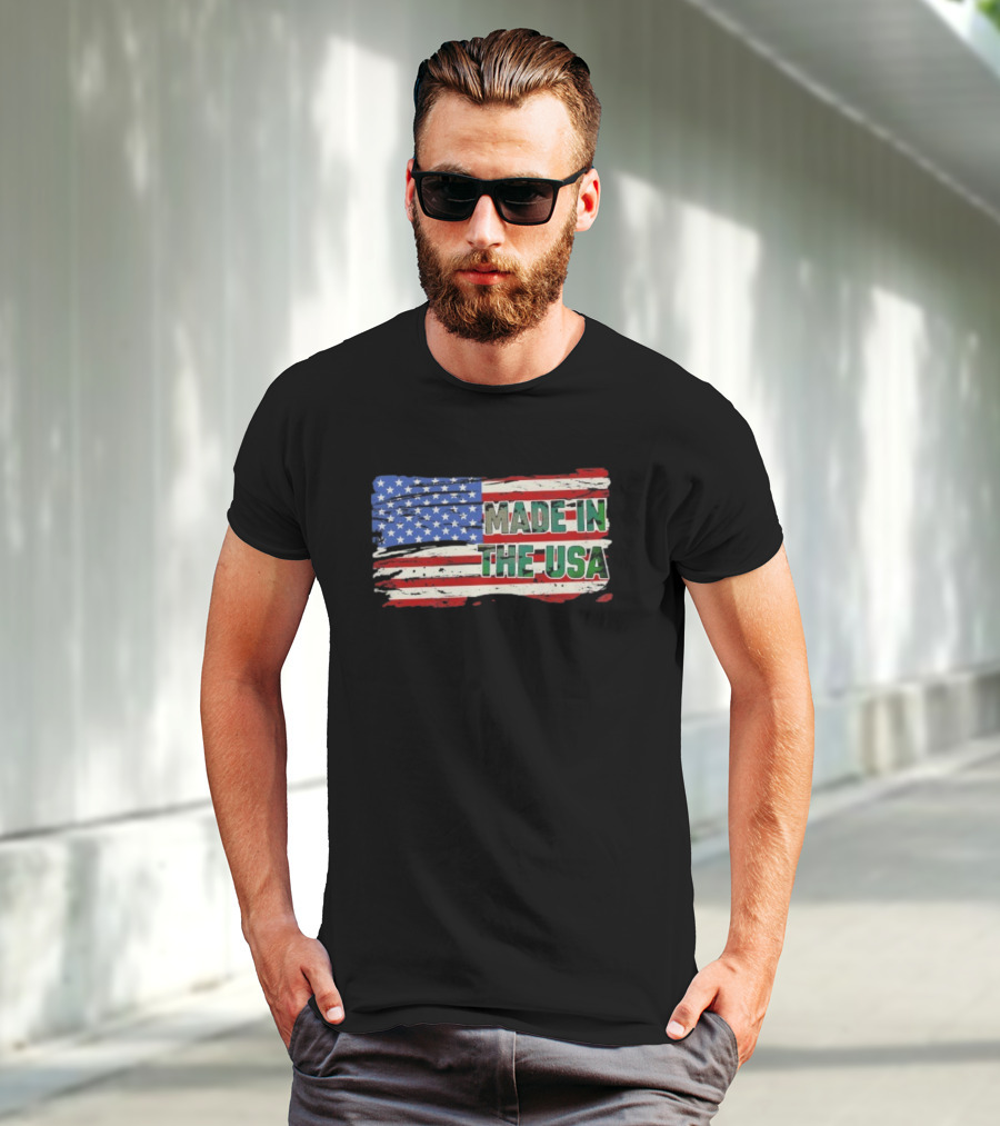 Made In The USA American Flag Stars Stripes Vintage Look T-Shirt