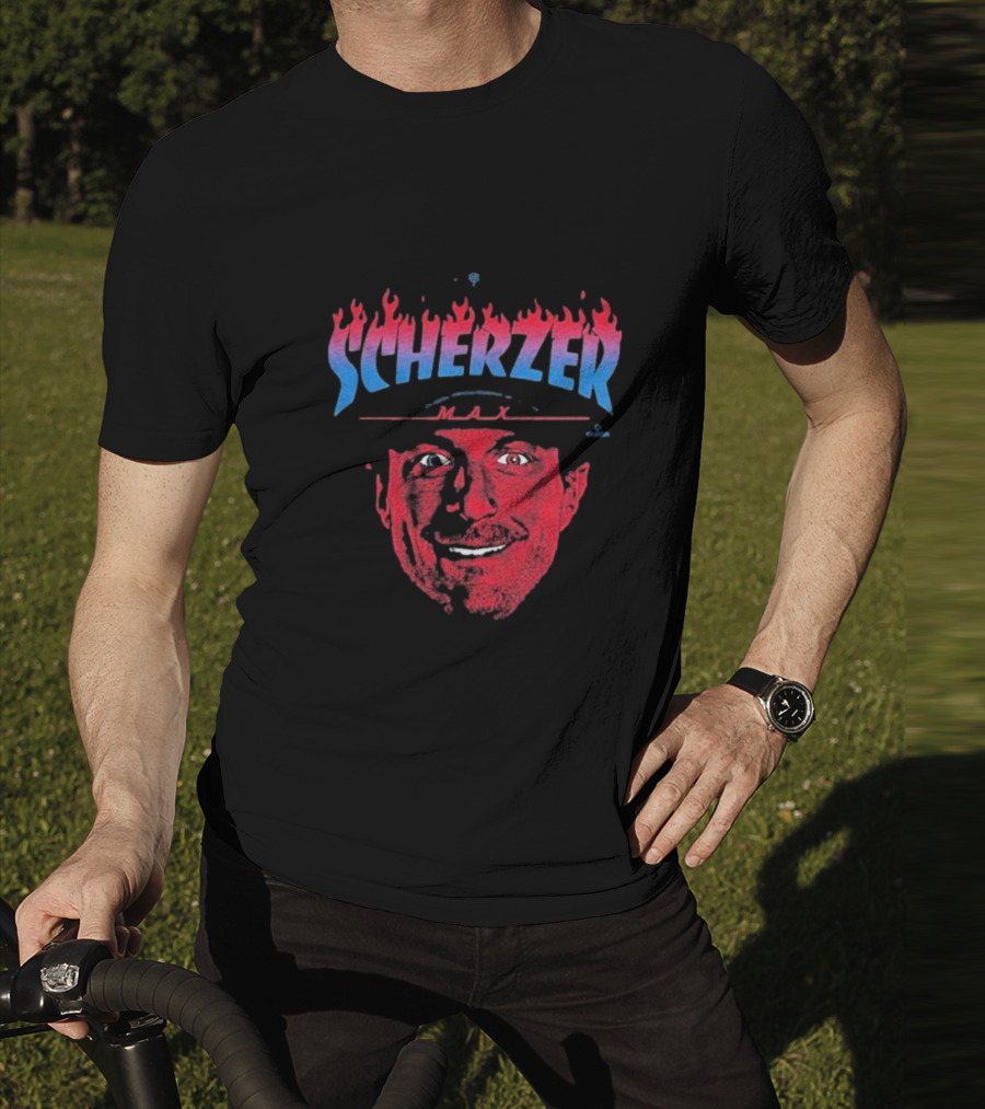 Max Scherzer Flames Face Blue And Red Illustration T-Shirt