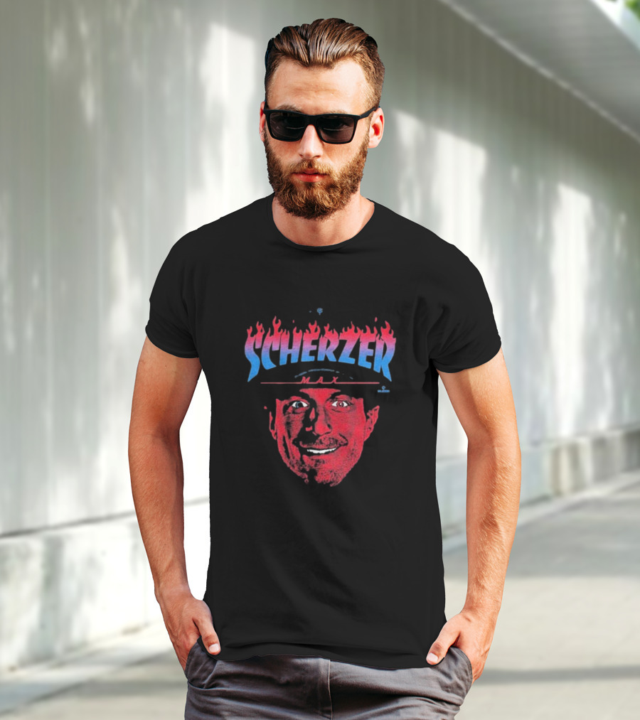Max Scherzer Flames Face Blue And Red Illustration T-Shirt