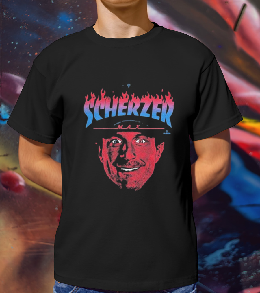 Max Scherzer Flames Face Blue And Red Illustration T-Shirt