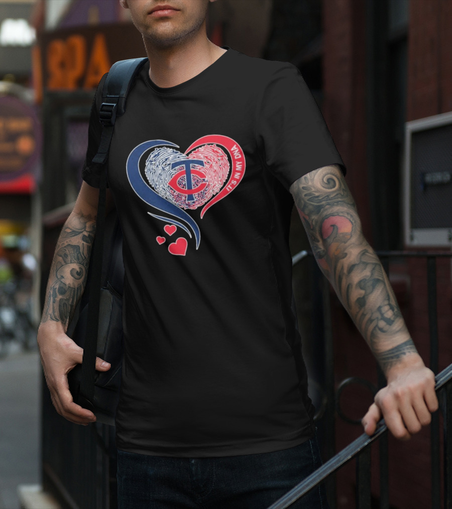 Minnesota Twins TC Logo It's In My DNA Heart Fingerprint Pattern T-Shirt