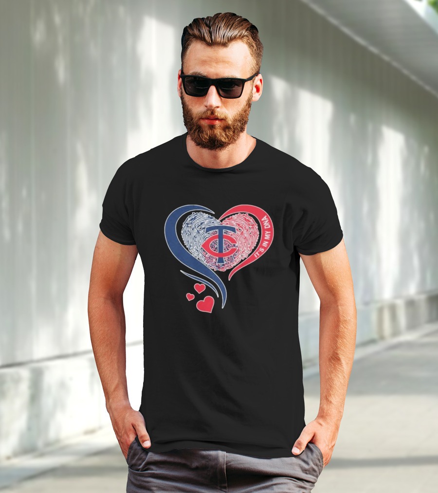 Minnesota Twins TC Logo It's In My DNA Heart Fingerprint Pattern T-Shirt