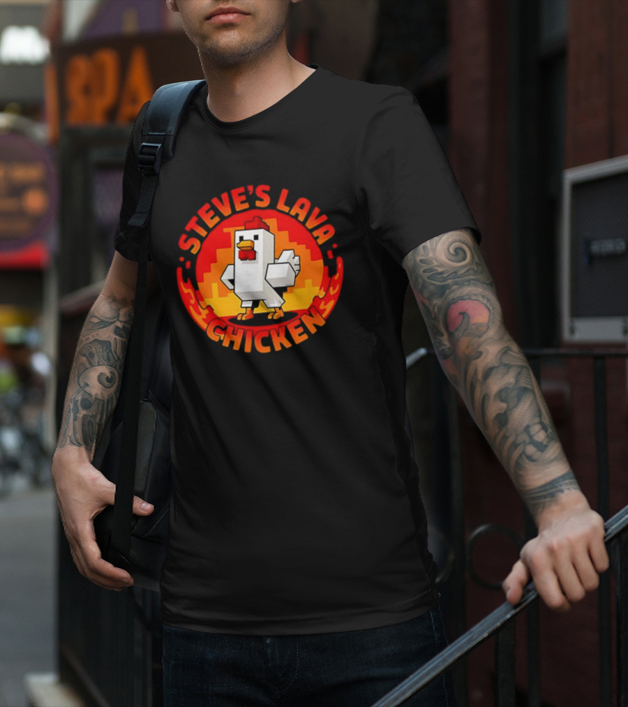 Steve's Lava Chicken Pixel Art Blocky Style T-Shirt