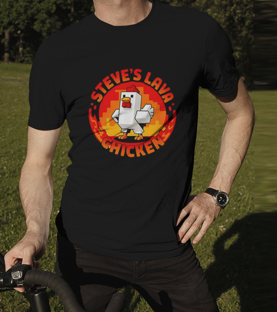 Steve's Lava Chicken Pixel Art Blocky Style T-Shirt