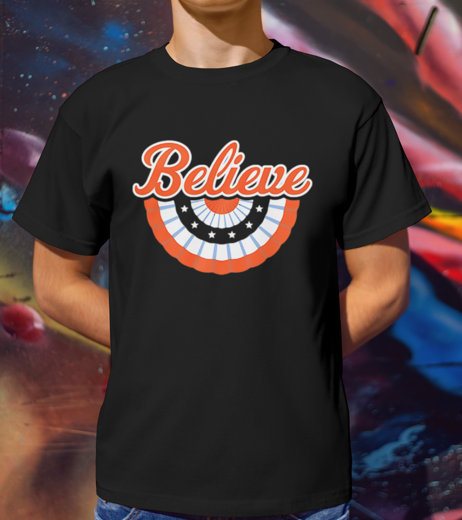 New York Mets Baseball Believe Stars With Patriotic Bunting T-Shirt
