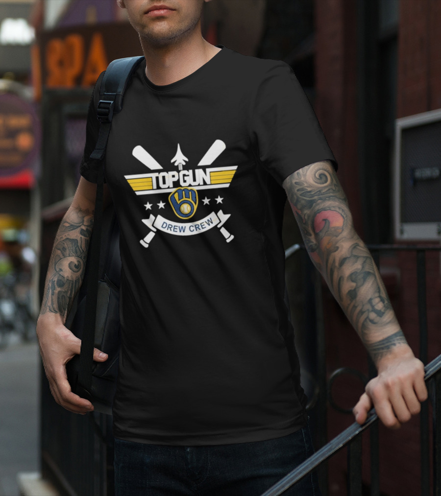 Milwaukee Brewers Top Gun Drew Crew Baseball Bat Glove Stars T-Shirt
