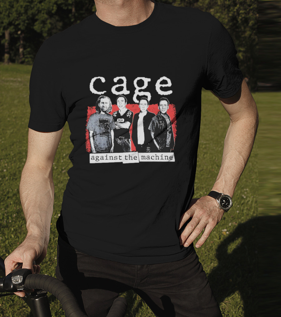 Cage Against The Machine Iconic Crew Band Members Textured Red Background T-Shirt