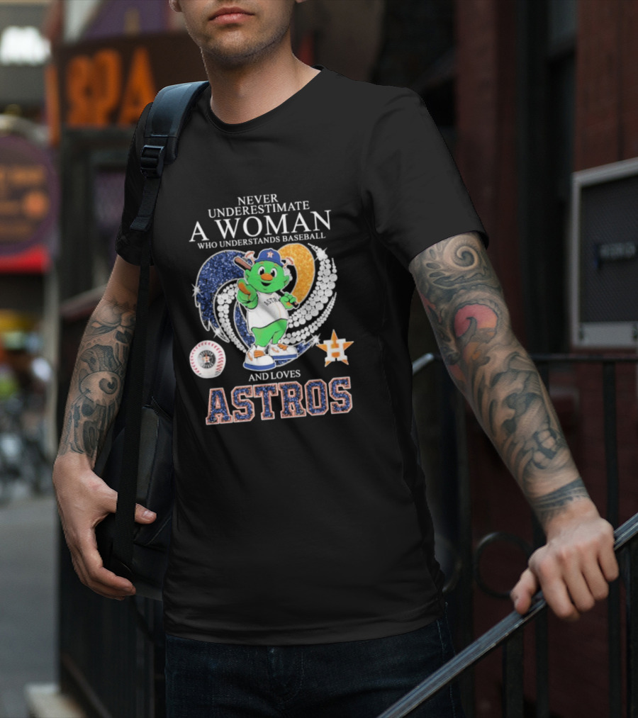 Never Underestimate A Woman Who Understands Baseball And Loves Houston Astros Mascot Diamond Heart T-Shirt