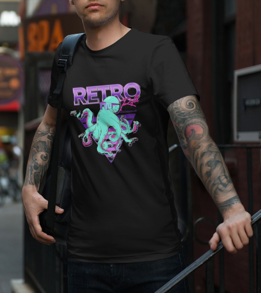 Retro Rifle Octoglock Neon Octopus With Guns And Sunglasses T-Shirt