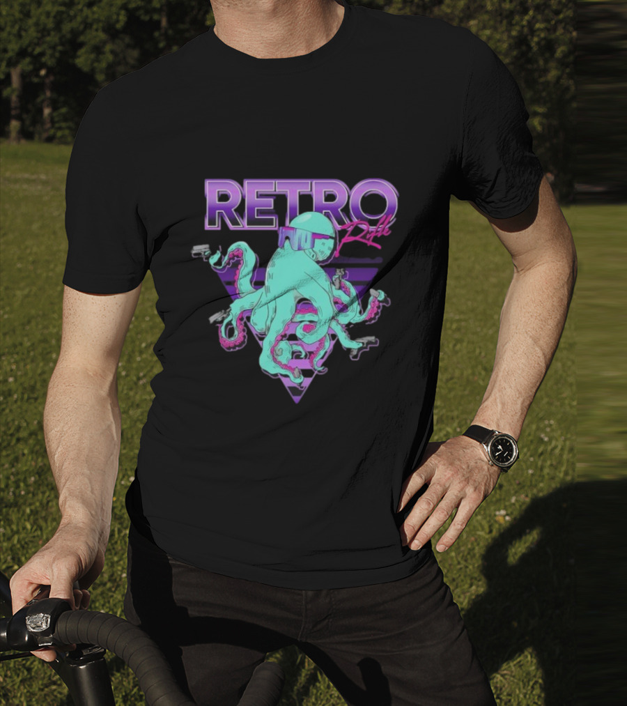 Retro Rifle Octoglock Neon Octopus With Guns And Sunglasses T-Shirt