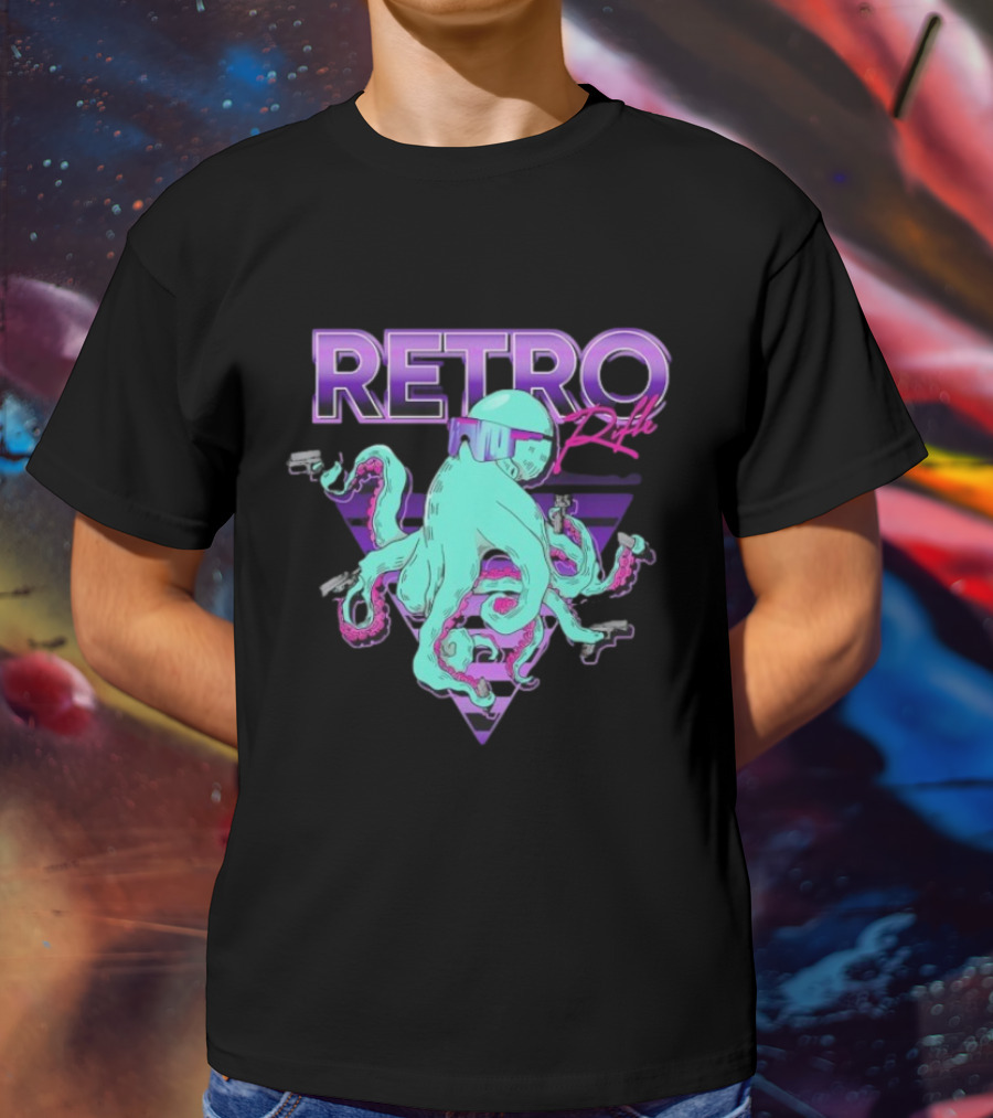 Retro Rifle Octoglock Neon Octopus With Guns And Sunglasses T-Shirt