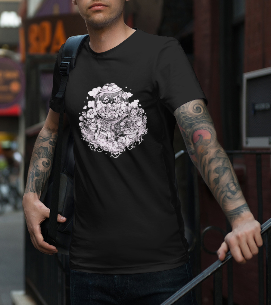 Gacha Machine With Skulls And Flowers Pick-Me T-Shirt