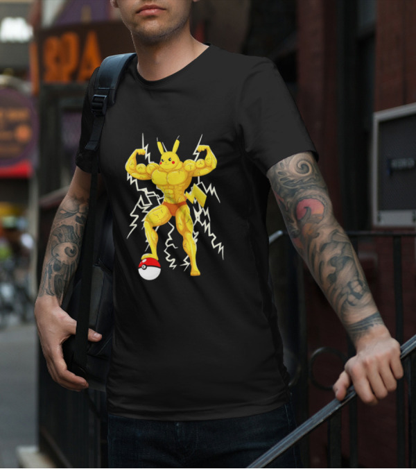 Muscled Pikachu Pumpachu With Lightning And Poké Ball T-Shirt