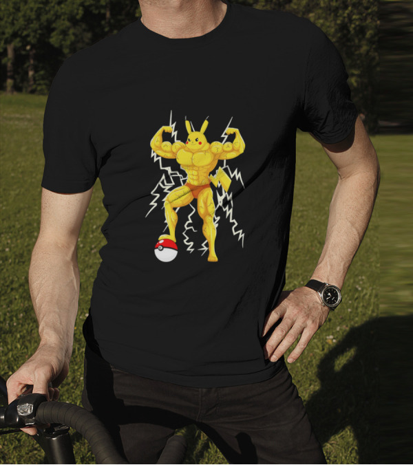 Muscled Pikachu Pumpachu With Lightning And Poké Ball T-Shirt