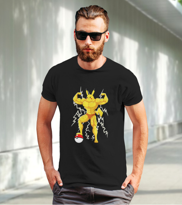 Muscled Pikachu Pumpachu With Lightning And Poké Ball T-Shirt