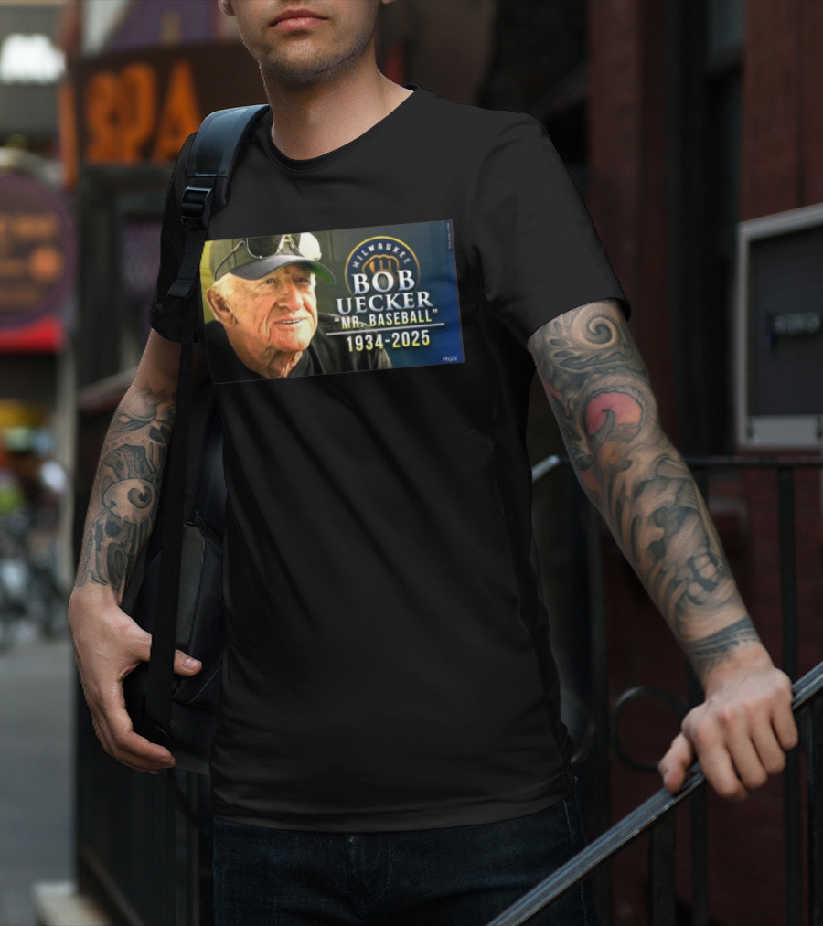 Milwaukee Brewers Bob Uecker Mr. Baseball 1934-2025 Tribute T-Shirt