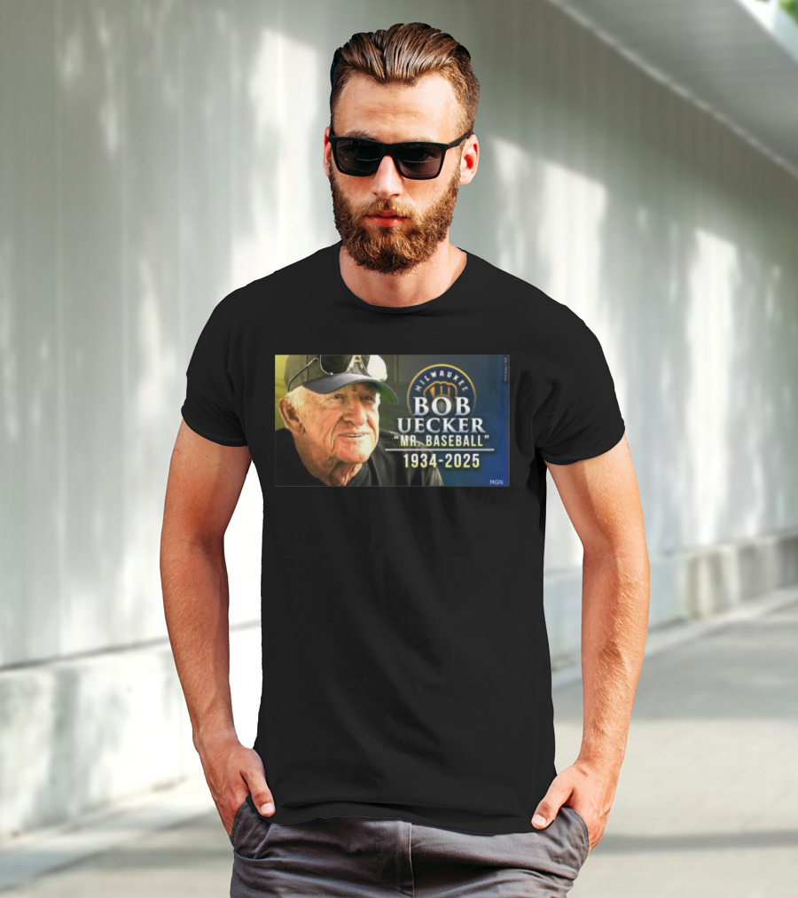 Milwaukee Brewers Bob Uecker Mr. Baseball 1934-2025 Tribute T-Shirt