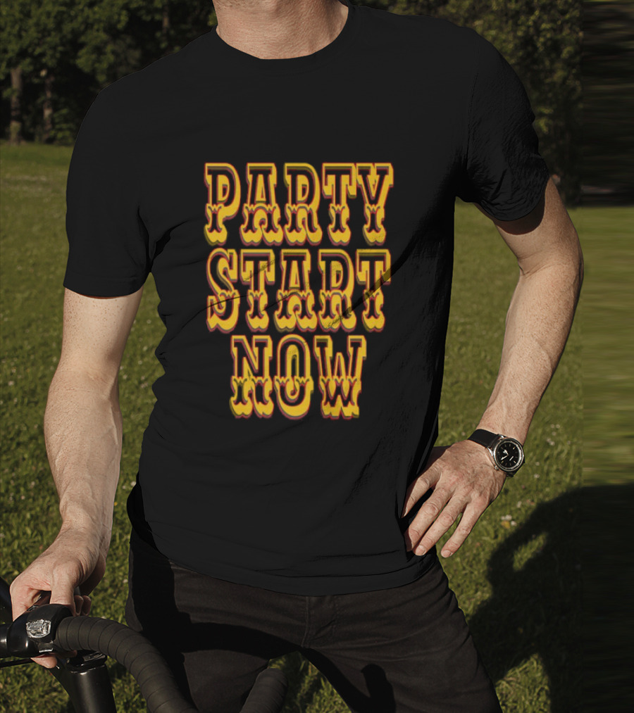 PARTY START NOW Bold Yellow Red Vintage Style T-Shirt