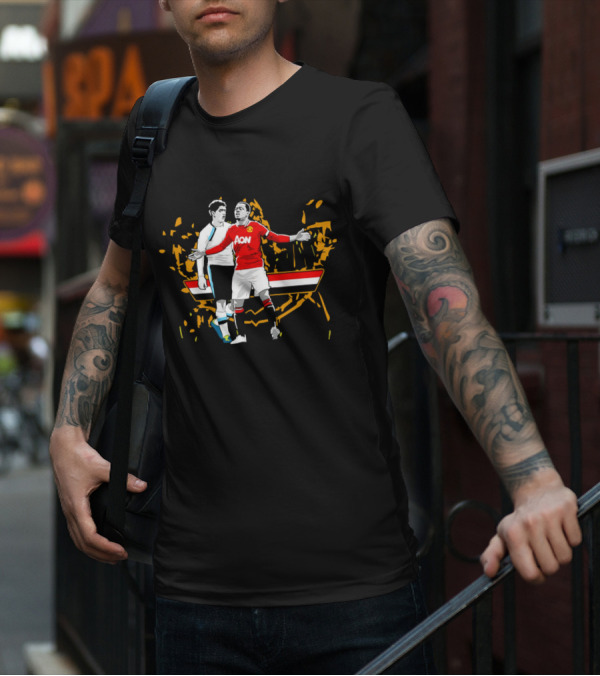 Patrice Evra Luis Suarez Caricature Cartoon AON Red And White Stripes T-Shirt