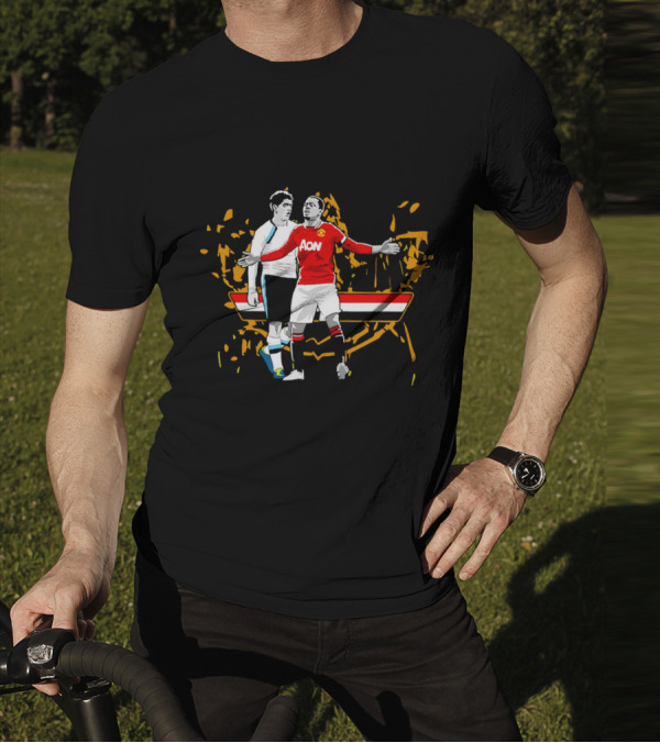 Patrice Evra Luis Suarez Caricature Cartoon AON Red And White Stripes T-Shirt